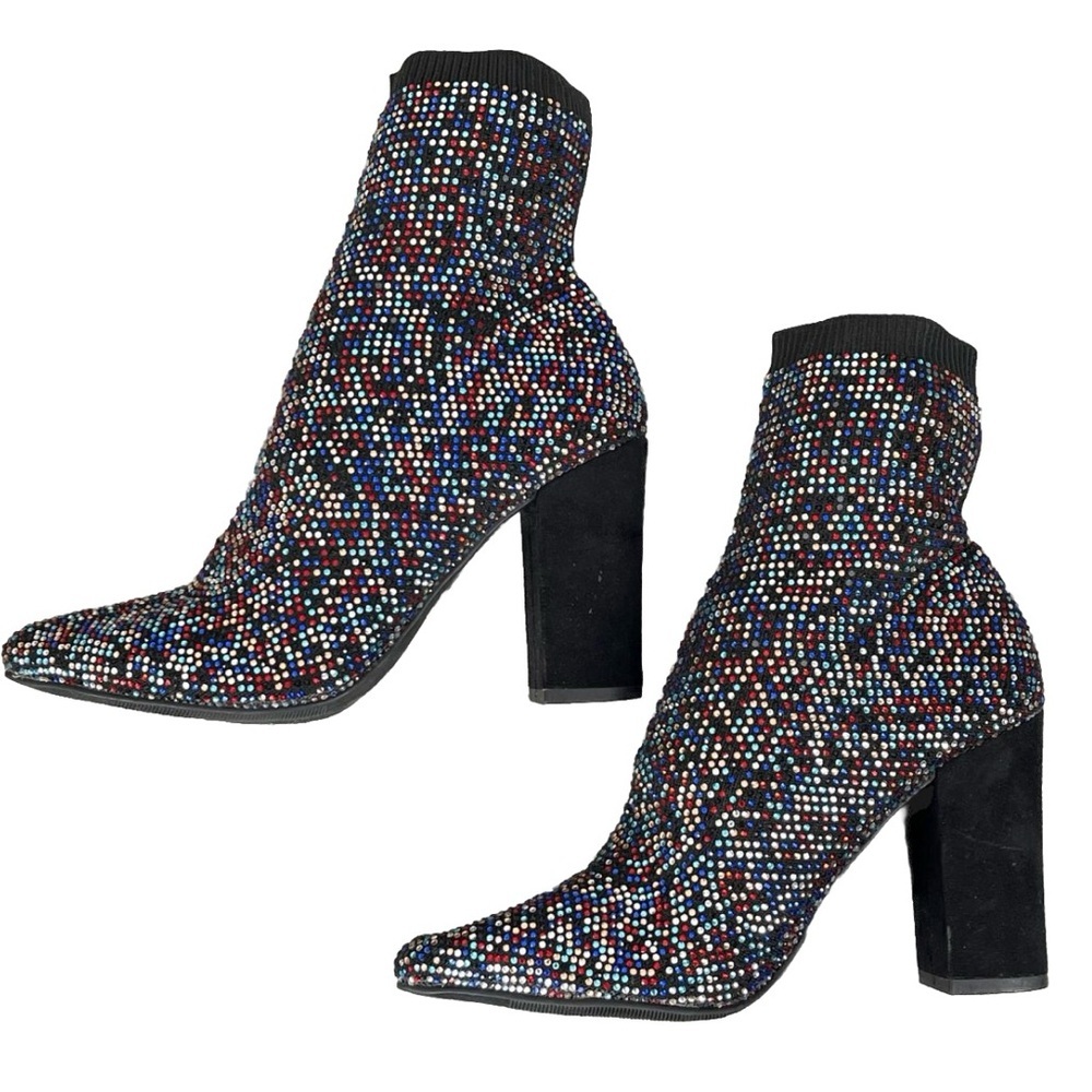 Material Girl Women's Baybe Sock Booties Rainbow Bling 5M‎ Madonna Metallic Y2K